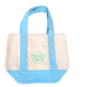 Trader Joe’s Mini Canvas Tote Bag Blue Pastel Reusable NEW 2026 Spring NWT